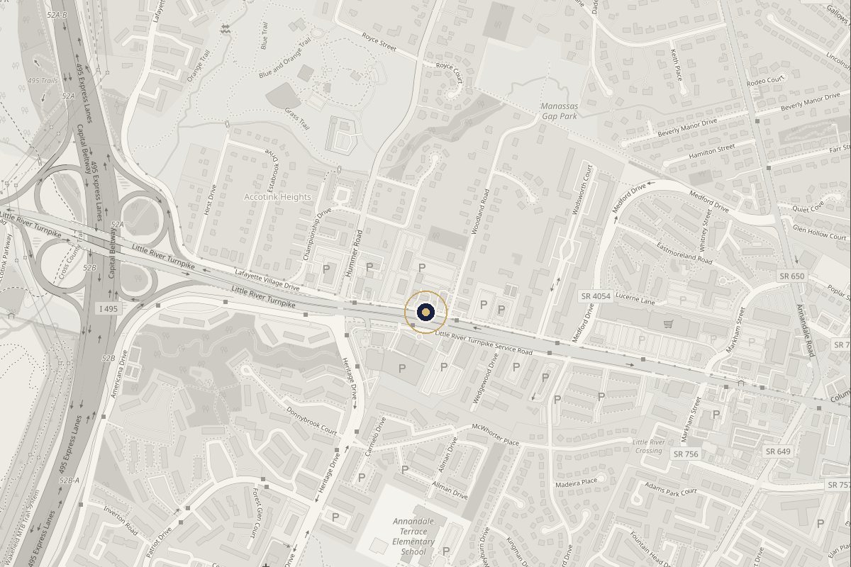 Street map of Annandale with a marker on 7535 Little River Turnpike